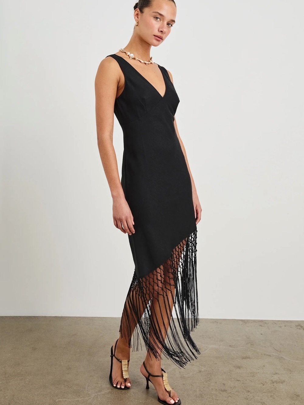 NWT RAILS Tamara Fringe Asymmetrical Midi Dress Black M